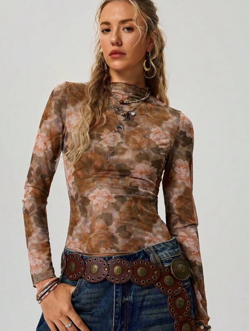 Floral Mesh Long-Sleeve Top NEW 🏷️